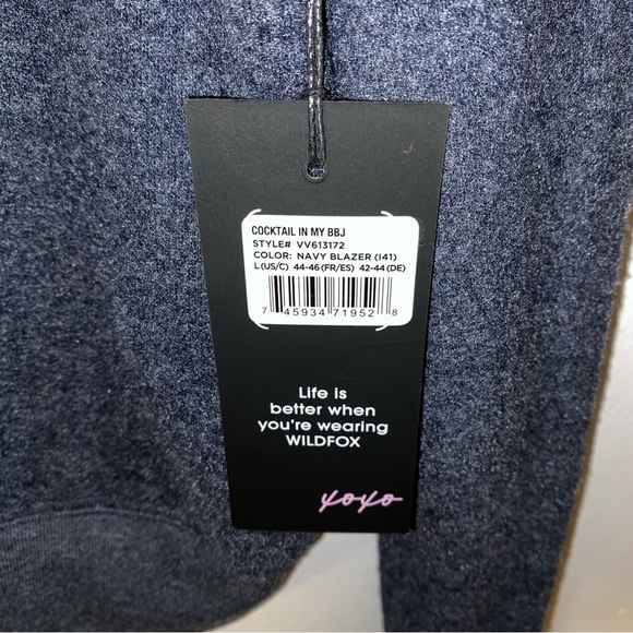NEW Wildfox Navy Blue Cocktails & Confetti Pullover Soft Cozy Sweater Large - Picture 7 of 7